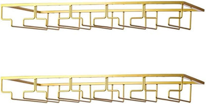 Wine Glass Rack - Under Cabinet Stemware Wine Glass Holder Glasses Storage Hanger 2 Pack Metal Organizer for Bar Kitchen 5 Rows Gold