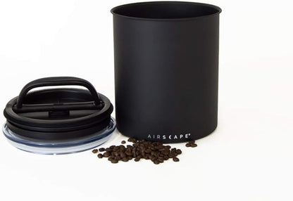 AirScape Planetary Design Stainless Steel Coffee Canister | Food Storage Container | US Patented Inner Plunger Lid REMOVES Excess Oxygen | Don't Buy airtight, Buy AIR-Less | (Medium, Matte Black)