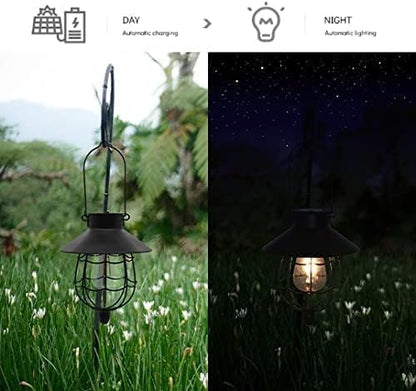 YAKii 6 Pack Solar Lantern Hanging Waterproof Outdoor Metal Solar Lamp with Warm White Light Decorate for Yard Garden Pathway Patio Porch (Black)