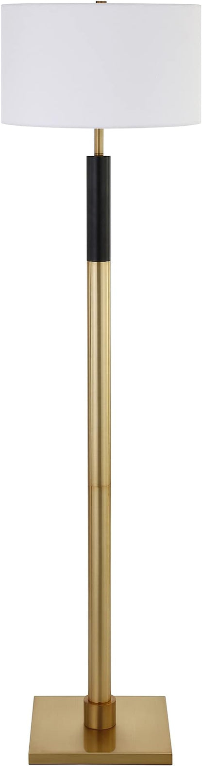 Henn&Hart Two-Tone Floor Lamp with Fabric Shade in Brass/Black/White, for Home, Living Room, Bedroom, Entertainment Room, Office, Kitchen, Dining
