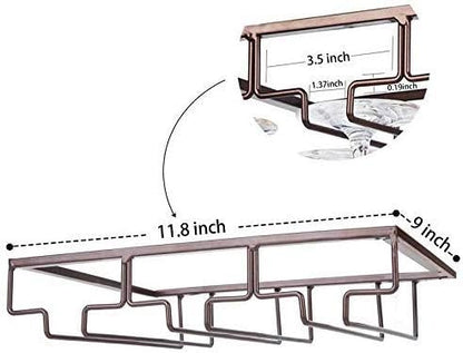 Wine Glass Rack - Under Cabinet Stemware Wine Glass Holder Glasses Storage Hanger 2 Pack Metal Organizer for Bar Kitchen Brown