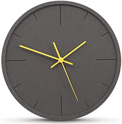 Stephanie Imports Modern Minimalist Dark Concrete Silent Wall Clock (Yellow Hands)
