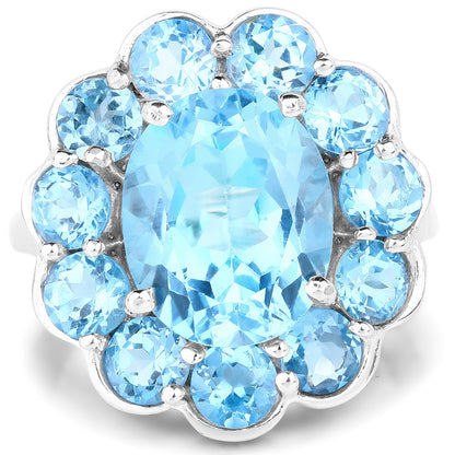8.77 Carat Genuine Swiss Blue Topaz .925 Sterling Silver Ring