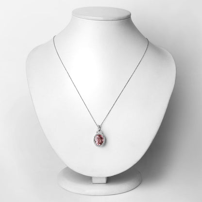 3.90 Carat Genuine Pink Tourmaline and White Diamond 14K White Gold Pendant