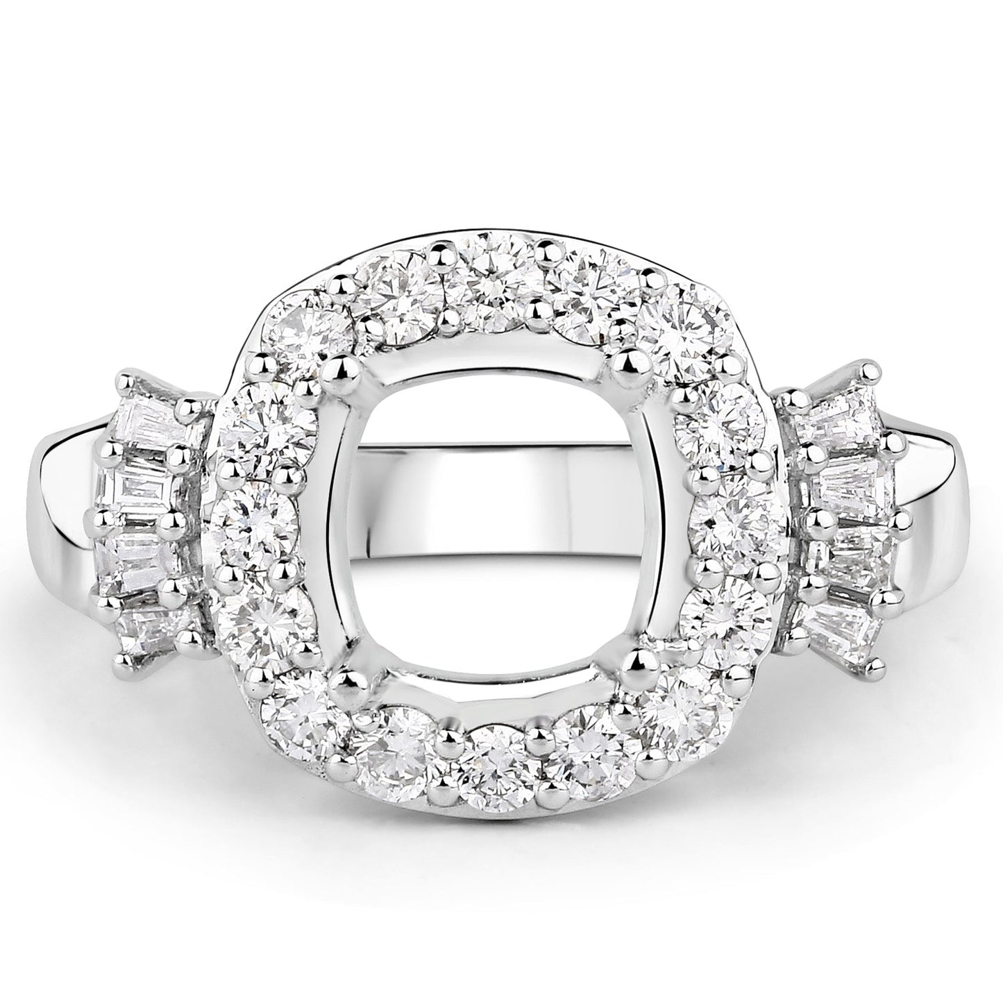0.73 Carat Genuine White Diamond 14K White Gold Semi Mount Ring - holds 8x8mm Cushion Gemstone