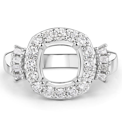 0.73 Carat Genuine White Diamond 14K White Gold Semi Mount Ring - holds 8x8mm Cushion Gemstone