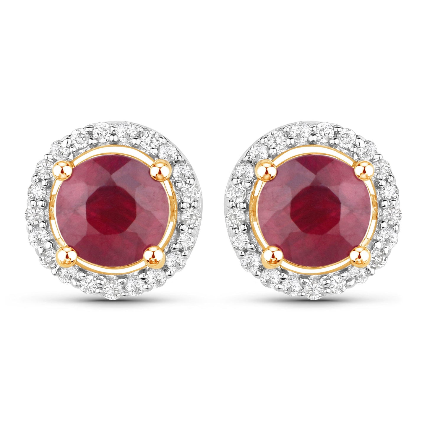 1.22 Carat Genuine Ruby and White Diamond 14K Yellow Gold Earrings