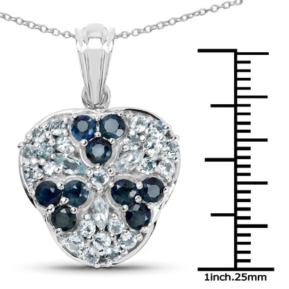 2.73 Carat Genuine Blue Sapphire and Aquamarine .925 Sterling Silver Pendant