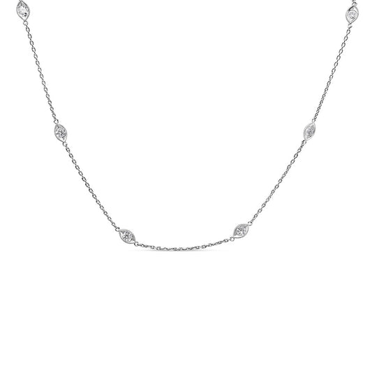 Collier ras du cou 18" en or blanc 14 carats, diamants ronds sertis clos en forme de marquise, 1,00 carat total (couleur G-H, pureté SI1-SI2)
