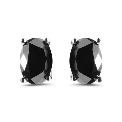 14K White Gold 3.00 Cttw Oval Cut Black Diamond Solitaire Stud Earrings (Black Color, I2-I3 Clarity)