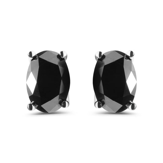 Puces d'oreilles solitaires en or blanc 14 carats avec diamants noirs taille ovale de 3,00 carats (couleur noire, pureté I2-I3)