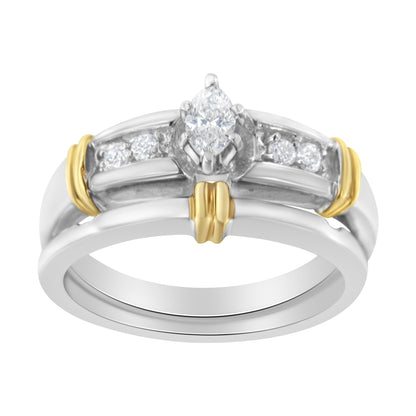 14K Yellow and White Gold 1/3 Cttw Marquise Diamond Cocktail Engagement Ring Set (H-I Color, SI1-SI2 Clarity) - Size 7