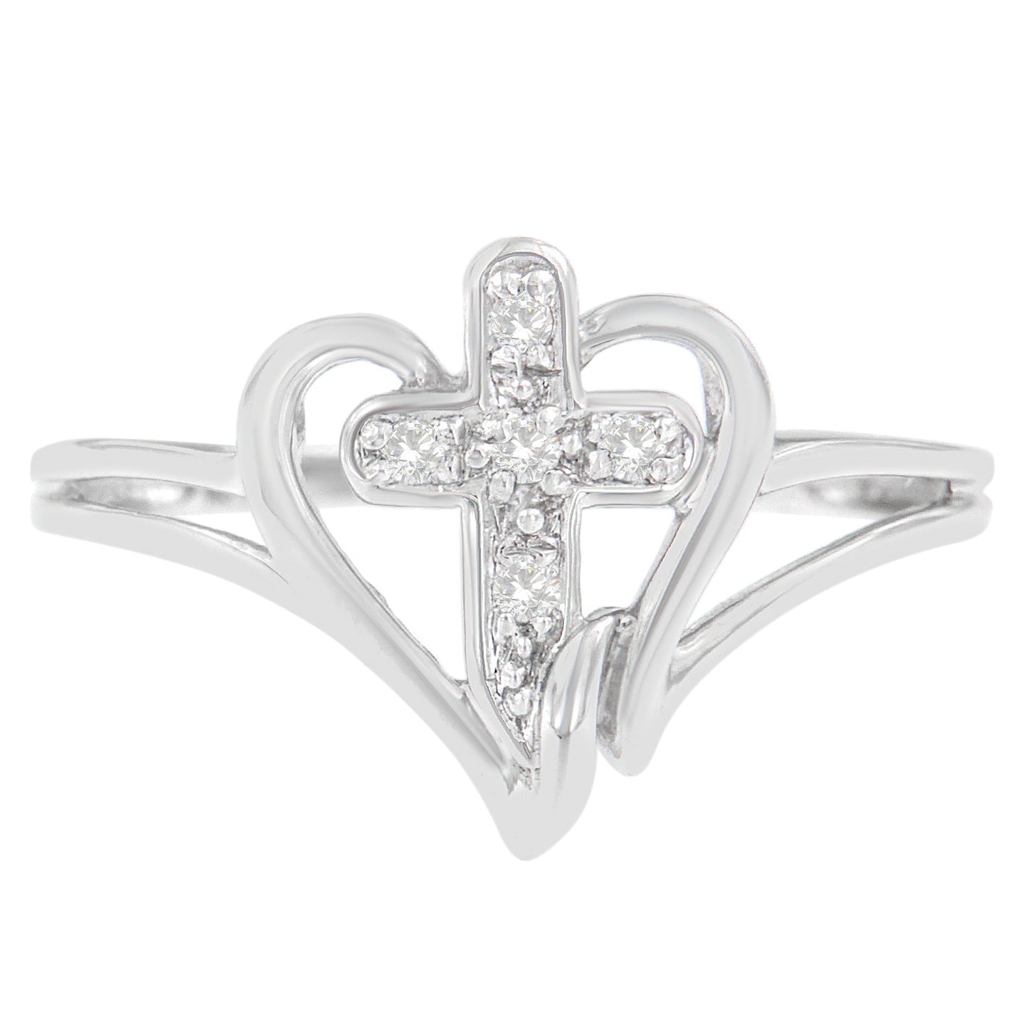 10K White Gold Diamond-Accented Cross & Open Heart Promise Fashion Ring (H-I Color, I1-I2 Clarity) - Size 7