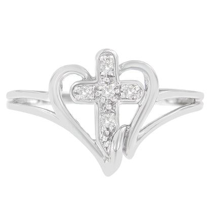 10K White Gold Diamond-Accented Cross & Open Heart Promise Fashion Ring (H-I Color, I1-I2 Clarity) - Size 7