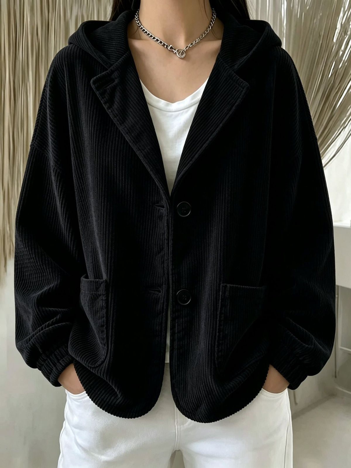 2026 Autumn Winter Cross Border European And American Women's Fashion Casual Corduroy Hooded Jacket Cardigan Sweatshirt Top