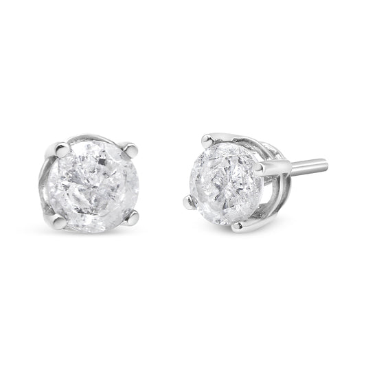 Boucles d'oreilles clous classiques à 4 griffes en or blanc 14K avec diamants de laboratoire 0,75 Cttw (couleur F-G, pureté VS2-SI1)