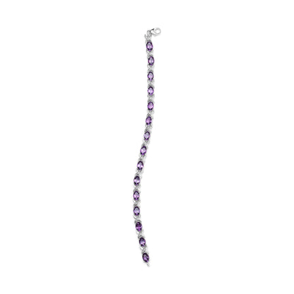 .925 Sterling Silver 7x5mm Oval Amethyst and Diamond Accent X-Link Bracelet (H-I Color, SI1-SI2 Clarity)  - Size 7"