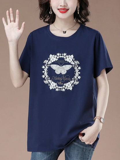 Bee Graphic Round Neck Short Sleeve T-Shirt