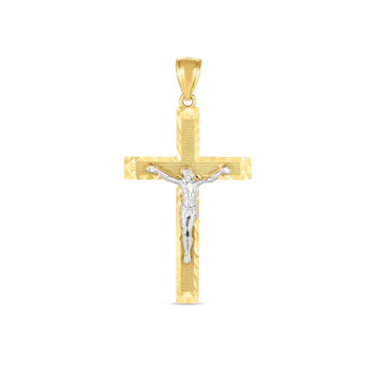 Pendentif croix bicolore en or 14 carats, finition polie, taille diamant