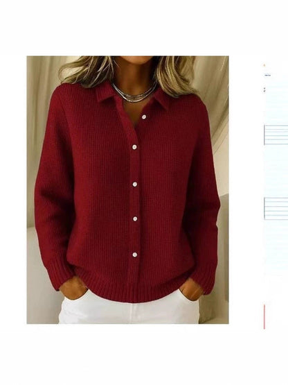 2026 New European And American Cross-Border Turn-Down Collar Solid Color Sweater Cardigan European And American Cross-Border Casual Knit Jacket For Women In Autumn And Winter