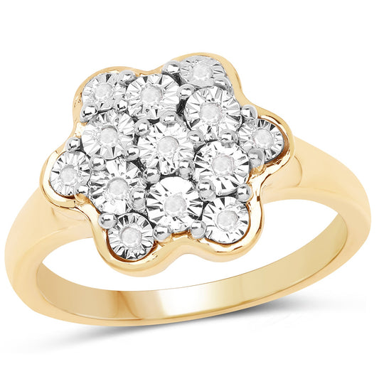 Bague en argent sterling 925 plaqué or jaune 14 carats avec diamant blanc véritable de 0,07 carat
