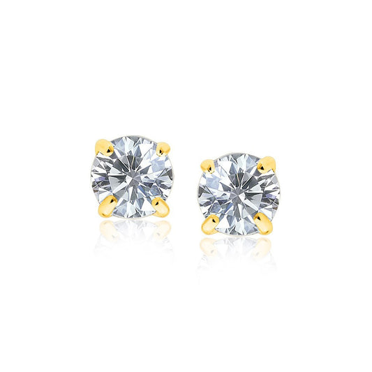 Puces d'oreilles en or jaune 14 carats avec oxydes de zirconium à facettes, teinte blanche