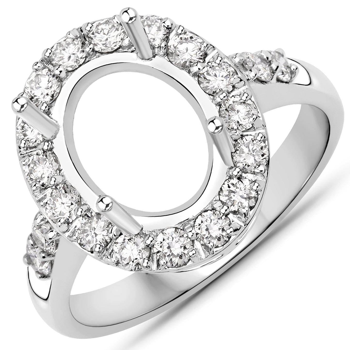 0.60 Carat Genuine White Diamond 14K White Gold Semi Mount Ring - holds 10x8mm Oval Gemstone