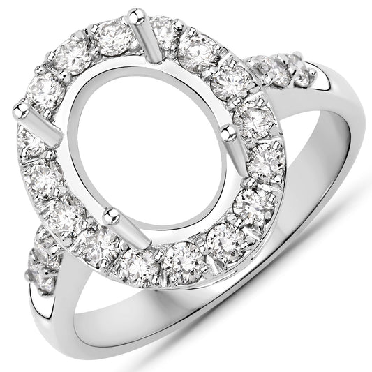 0.60 Carat Genuine White Diamond 14K White Gold Semi Mount Ring - holds 10x8mm Oval Gemstone