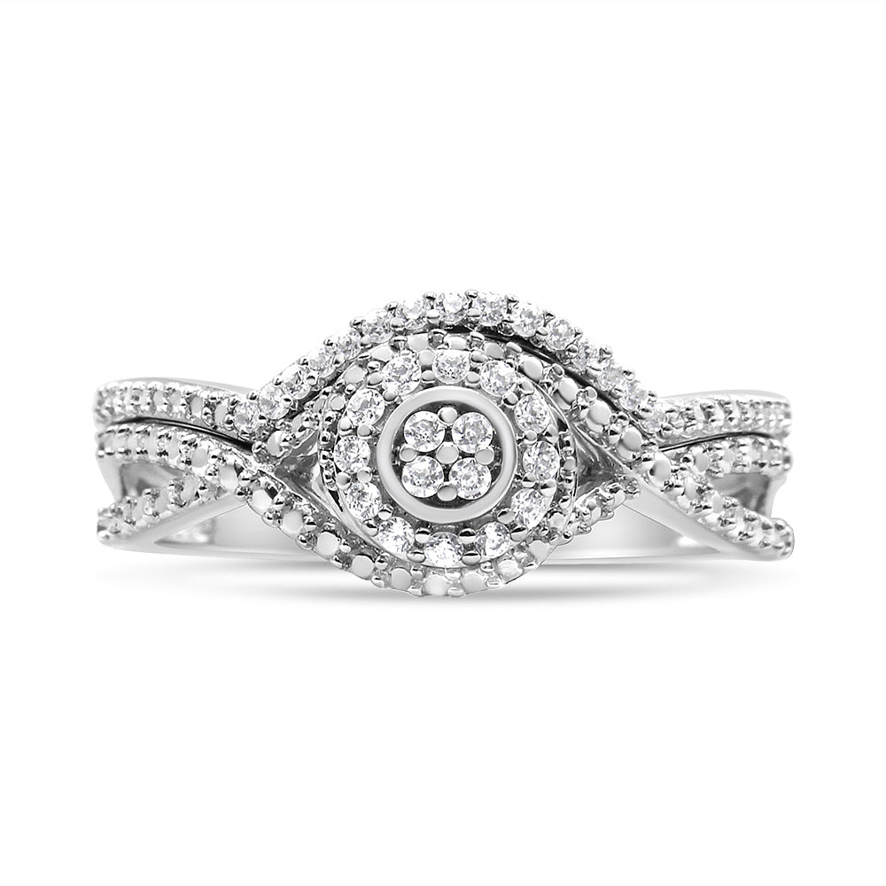 .925 Sterling Silver 1/6 Cttw Diamond Composite Halo and Split Shank Bridal Set Ring and Band  (I-J Color, I3 Clarity) - Size 7