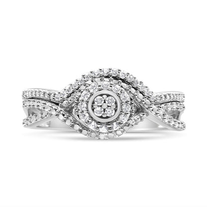 .925 Sterling Silver 1/6 Cttw Diamond Composite Halo and Split Shank Bridal Set Ring and Band  (I-J Color, I3 Clarity) - Size 7