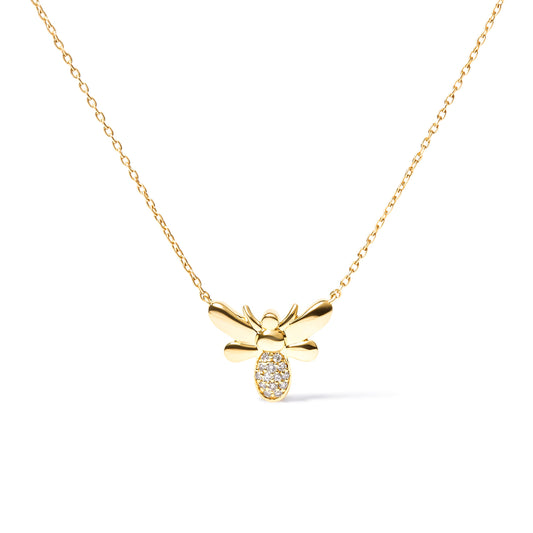 Pendentif Abeille Accentue de Diamants en Or Jaune 10K, Collier 18 Pouces (Couleur H-I, Clarté I1-I2)