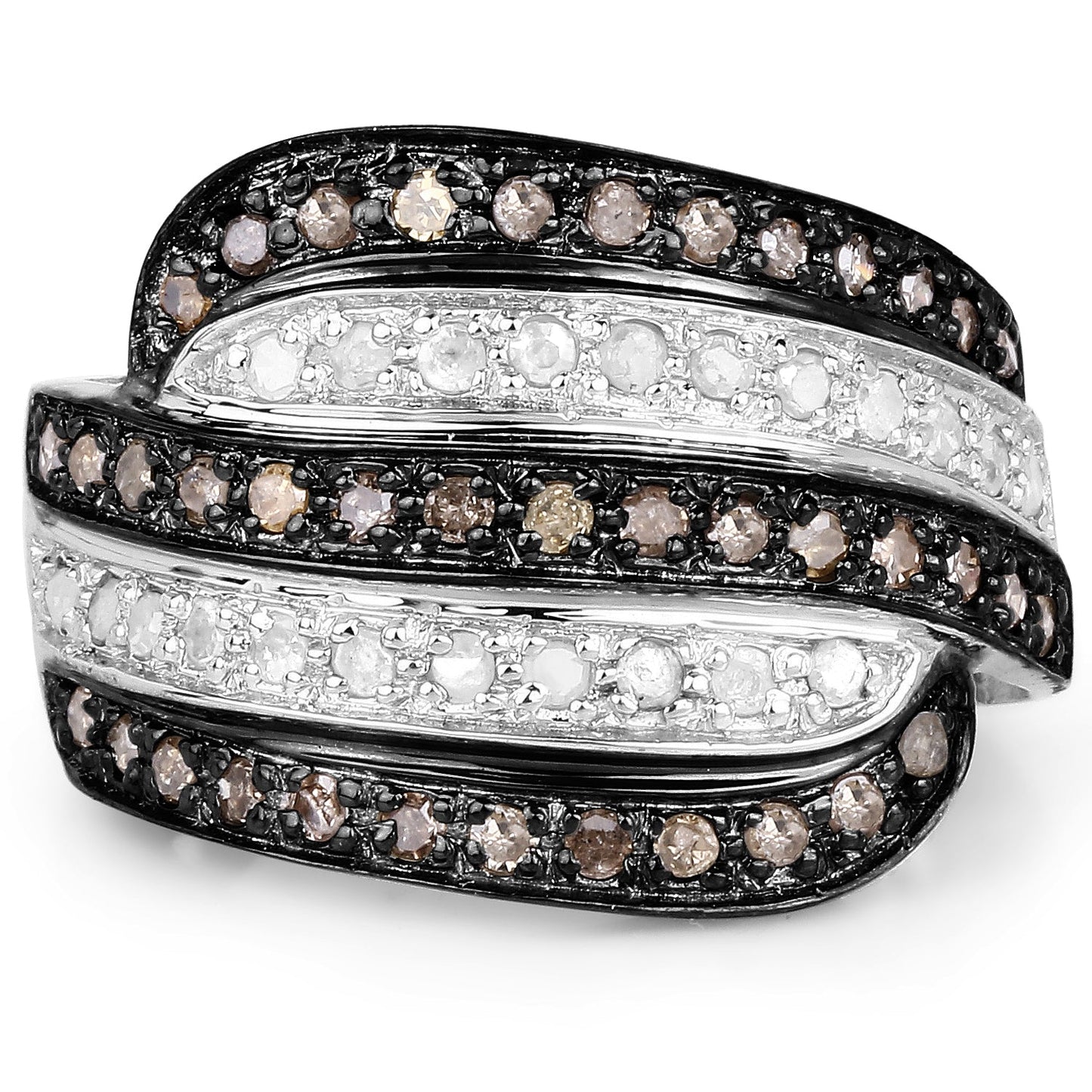 0.80 Carat Genuine Brown Diamond and White Diamond .925 Sterling Silver Ring