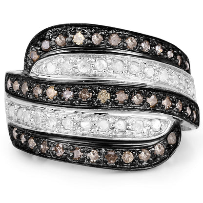 0.80 Carat Genuine Brown Diamond and White Diamond .925 Sterling Silver Ring