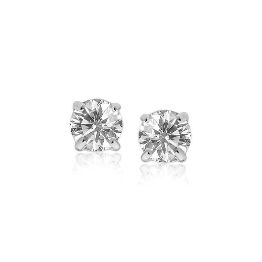 Clous d'oreilles en or blanc 14 carats avec oxydes de zirconium à facettes, couleur blanche