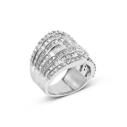 10K White Gold 2 1/2 Cttw Round and Baguette-Cut Diamond Multi-Row Bypass Ring (J-K Color, I2-I3 Clarity) - Ring Size 7