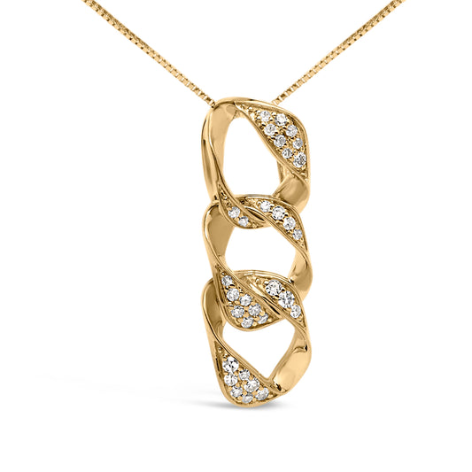 Collier à pendentif de 45,7 cm avec cercle asymétrique triple emboîtable en argent sterling 925 plaqué or jaune 14 carats, diamants 0,16 carat (couleur H-I, pureté I1-I2)
