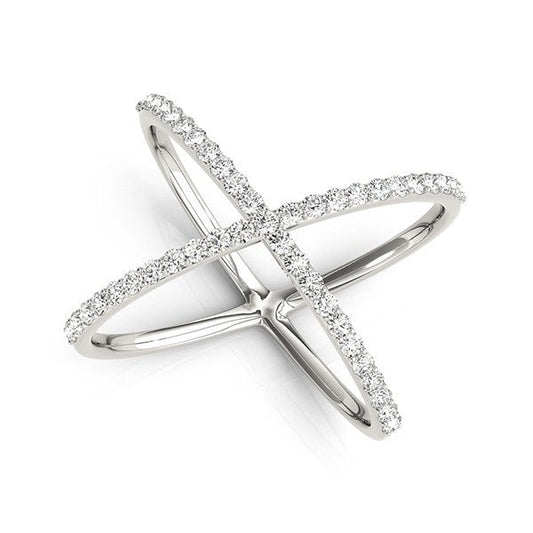 Bague fine en or blanc 14 carats style X avec diamants (0,50 carat total)