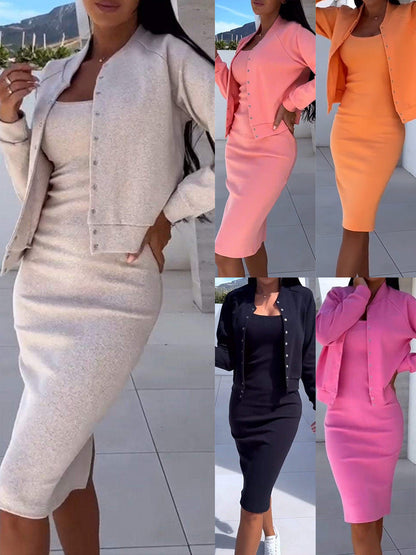 2026 European And American Cross Border Best Selling Autumn-winter New Style Dress And Jacket Women's Two Piece Set