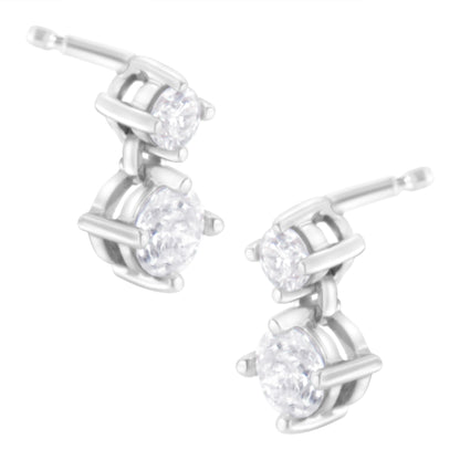 14K White Gold 1 cttw Double Diamond Stud Earrings (H-I Clarity, SI2-I1 Color)