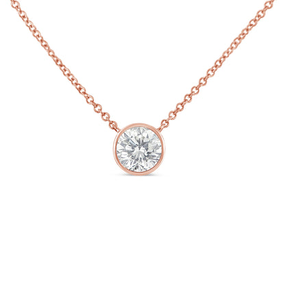 10K White Gold 1/10 Carat Round Brilliant-Cut Diamond Modern Bezel-Set Solitaire 16"-18" Pendant Necklace (H-I Color, SI2-I1 Clarity)