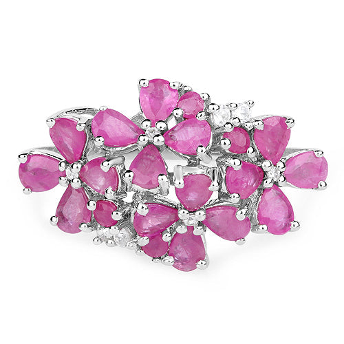 3.51 Carat Genuine Ruby and White Zircon .925 Sterling Silver Ring