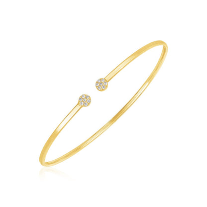 14k Yellow Gold High Polish Diamond Cluster Bangle (2mm)