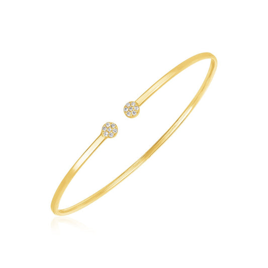 Bracelet jonc en or jaune 14 carats, poli, serti de diamants (2 mm)