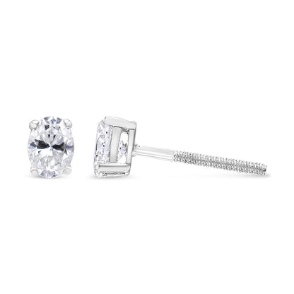 14K White Gold 1.00 Cttw Lab Grown Oval Solitaire Diamond Stud Earrings (F-G Color, VS2-SI1 Clarity)