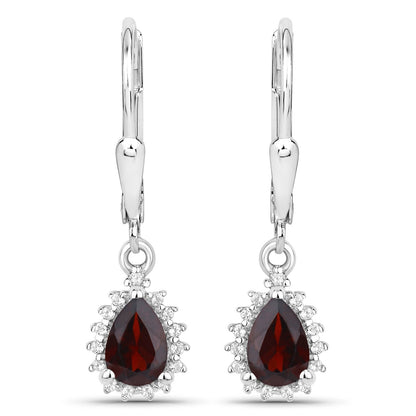 1.88 Carat Genuine Garnet and White Topaz .925 Sterling Silver Jewelry Set