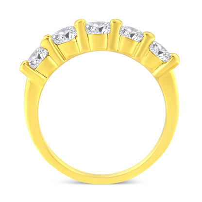 14K Yellow Gold Plated .925 Sterling Silver 1 1/2 Cttw Shared Prong Set Brilliant Round-Cut Diamond Anniversary or Wedding Band Ring (K-L Color, SI2-I1 Clarity) - Size 7