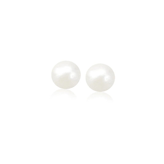 Boucles d'oreilles clous en or jaune 14 carats avec perles de culture d'eau douce blanches (6,0 mm)