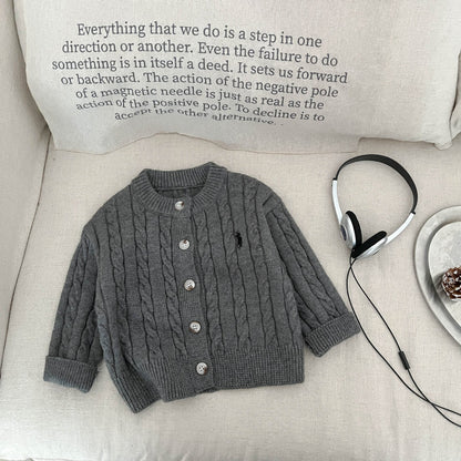 Fashionable Embroidered Casual Knitted Cardigan Childrens Sweater
