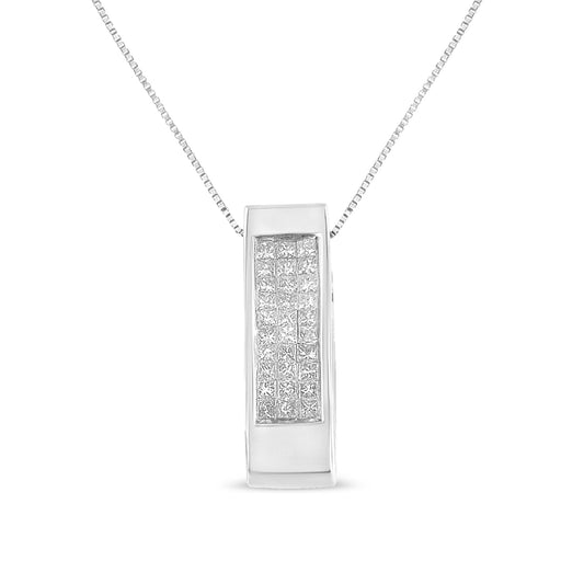 Pendentif barre verticale en or jaune 14 carats avec diamants invisibles taille princesse de 0,5 carat total (couleur H-I, pureté SI2-I1) sur chaîne de 45,7 cm