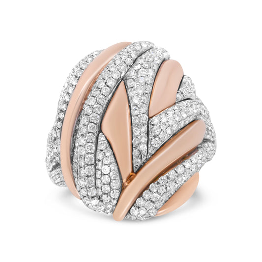 Bague cocktail dôme texturée en or rose et blanc 18 carats avec diamants de 1,87 carat (couleur F-G, pureté VS1-VS2) - Taille 6.5